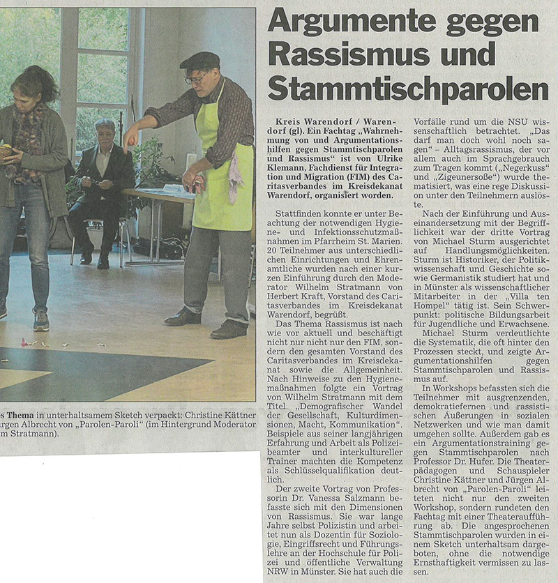 Argumente gegen Rassismus und Stammtischparolen - Tageszeitung "Die Glocke" vom 2.11.2020